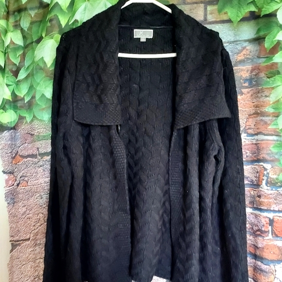Black Open Front One Button Long Sleeve Cardigan Sweater - Picture 1 of 4